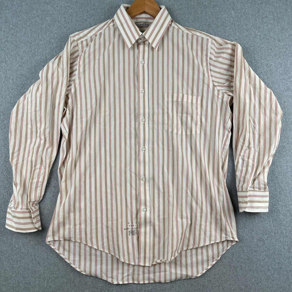 Vintage 80s Oscar dela Renta Button Up Mens 16-3 Striped Dress Shirt Long Sleeve